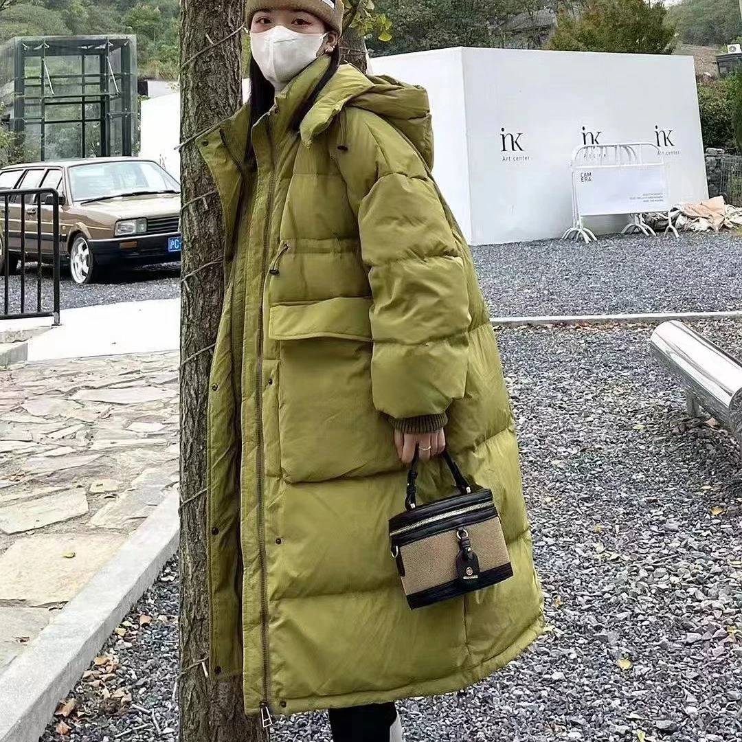 连帽休闲羽绒服女冬外套新款中长款韩版宽松学生小个子面包服加厚