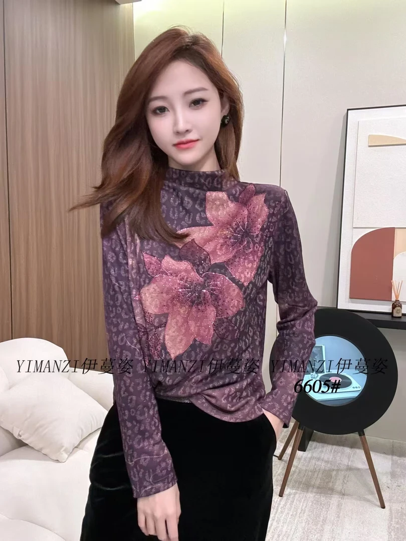 百搭套头可穿半高领烫钻显瘦女装