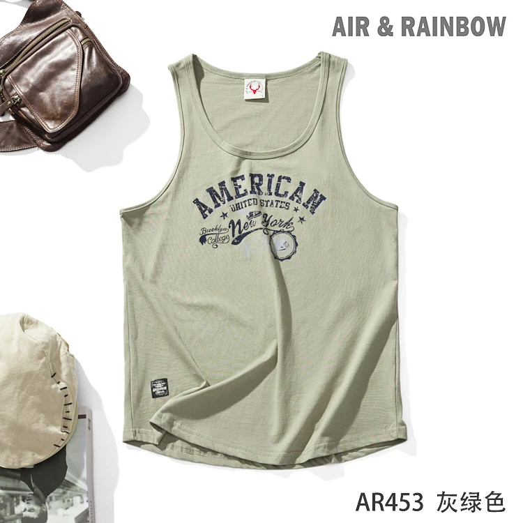 【220克紧密棉】夏季男士纯棉运动透气背心男印花宽松无袖T恤 AR453
