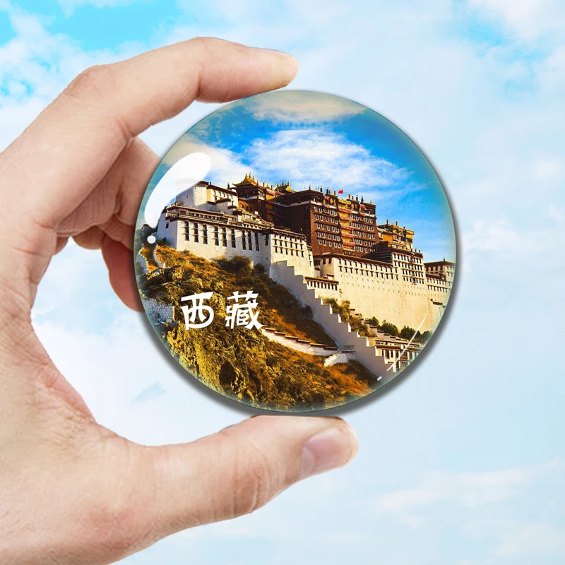西藏旅游纪念品水晶玻璃冰箱贴磁贴布达拉宫羊卓雍措纳木措磁性