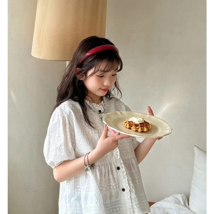 女童短袖T恤夏季2024新款洋气泡泡袖娃娃衫内置打底衬衫上衣SY269