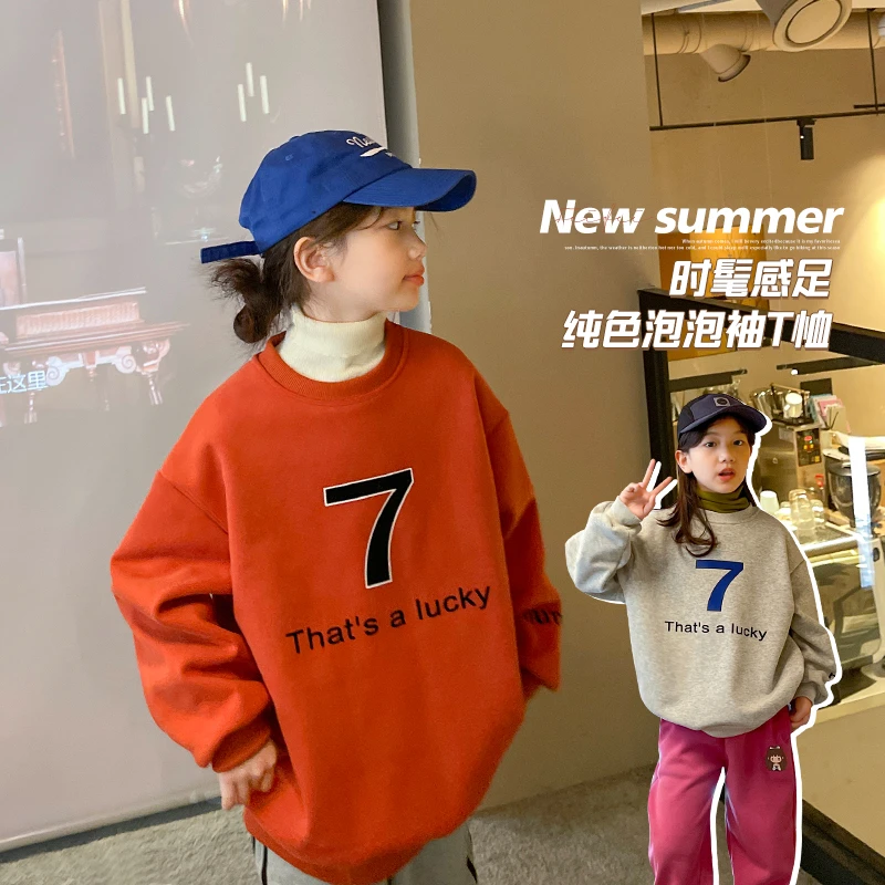 女童加绒卫衣2022秋冬新款中大童洋气字母印花加厚上衣TX076