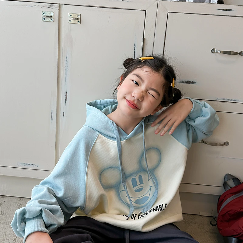 女童卫衣中大童卡通撞色连帽帽衫上衣春秋潮SY128