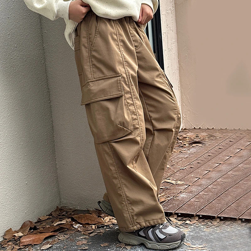 女童工装裤加绒加厚秋冬2024新款直筒百搭休闲裤冬季裤子KZ288