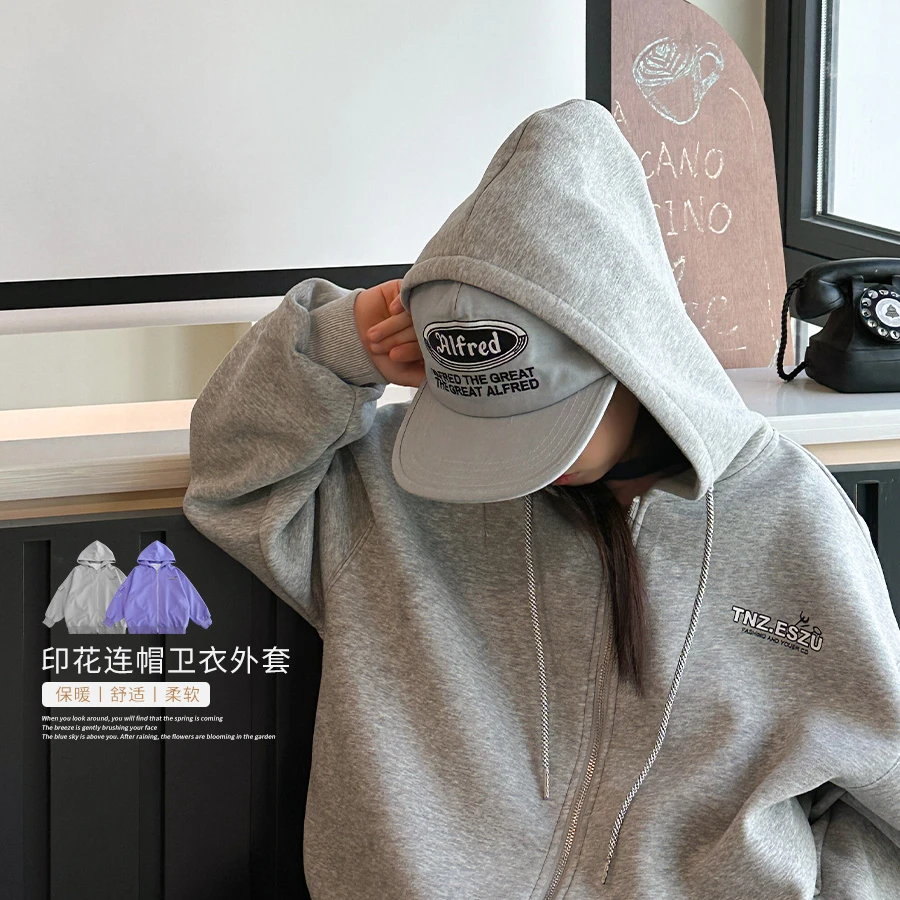 女童外套秋季2023新款中大童宽松连帽开衫儿童休闲上衣WE898