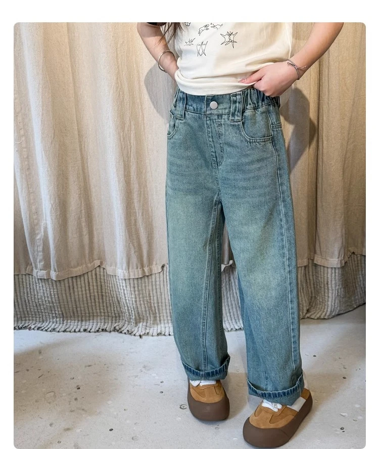 女童牛仔裤春季2024新款中大童宽松百搭水洗软牛仔裤子KZ060