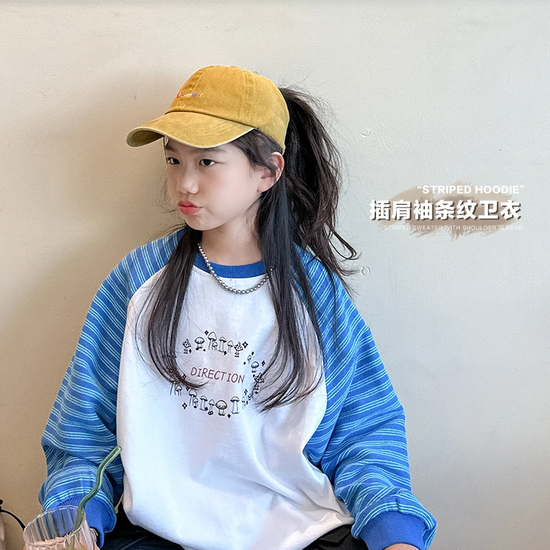 女童卫衣春季新款洋气撞色插肩印花百搭上衣SY077