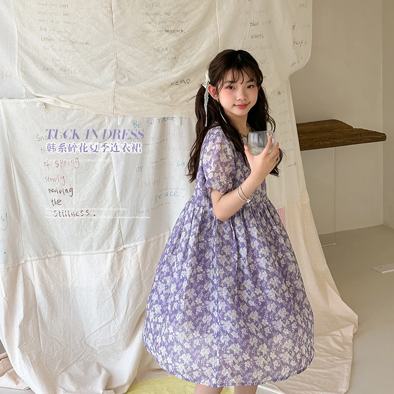 【菲菲家】女童2024夏季新款中大童韩版碎花连衣裙QZ022