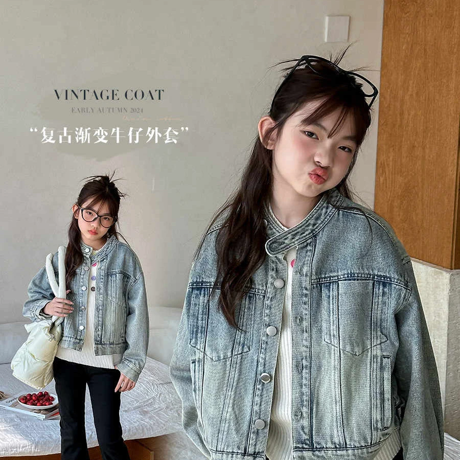 女童牛仔外套秋季2024新款宽松潮酷复古水洗软牛仔上衣潮WS151