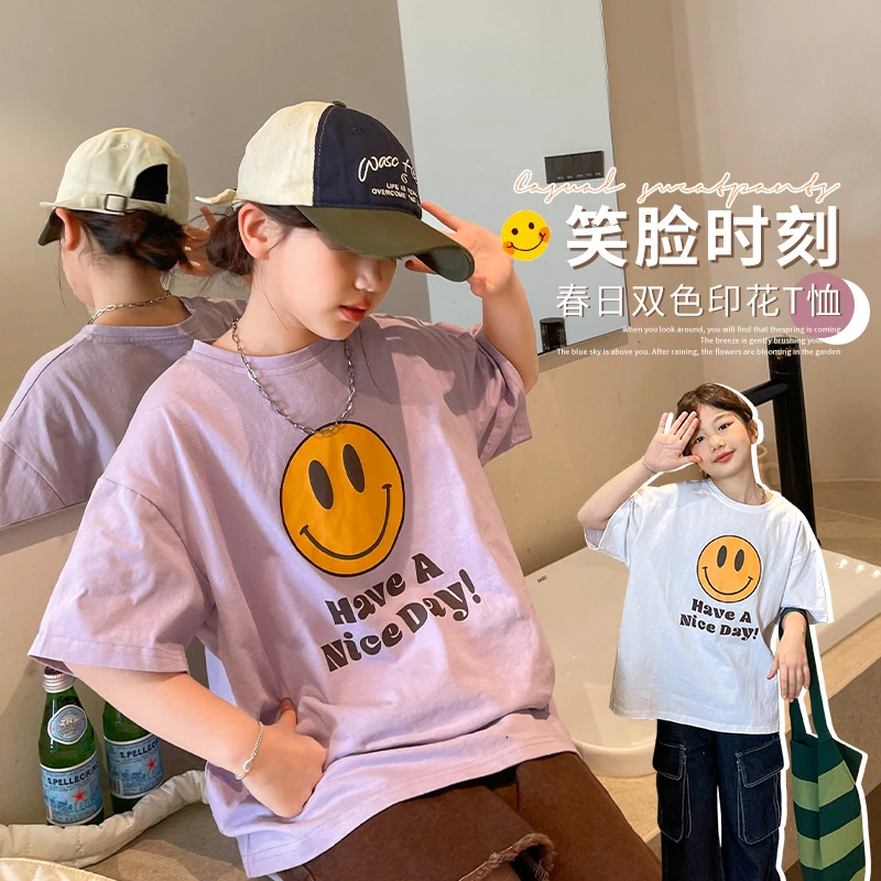 女童短袖T恤夏季高品质日韩潮款笑脸印花T恤TX158