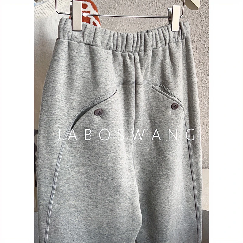 裤子女士秋冬天加绒加厚卫裤小个子百搭灰色休闲裤洋气时髦哈伦裤