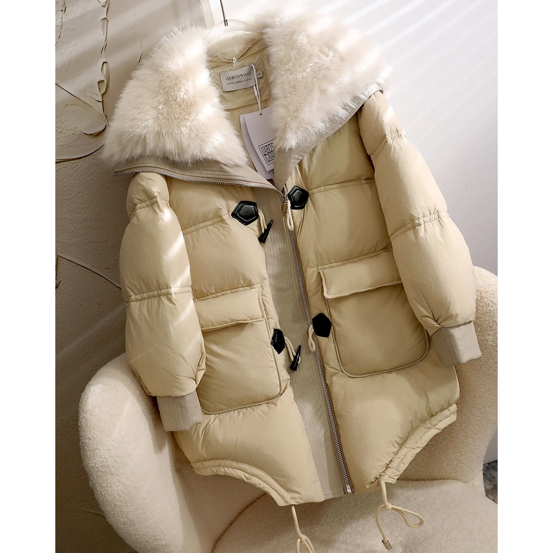 冬季高端羽绒服新款白鸭绒原创宽松大毛领保暖洋气女士加厚外套潮