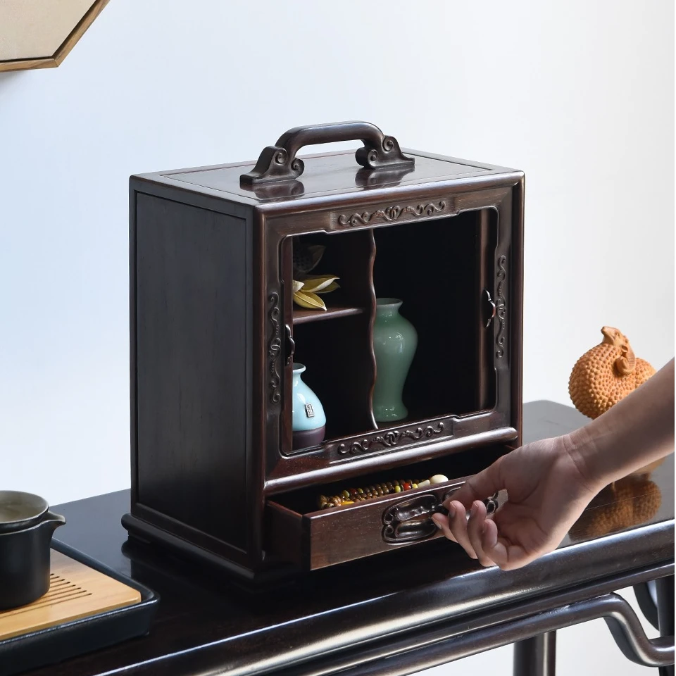 奢侈品老挝大红酸枝茶籯茶箱高端置物柜交趾黄檀手提柜