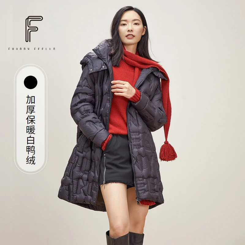 FF仿佛冬季休闲加厚中长款保暖防风羽绒服时尚女款FR00255