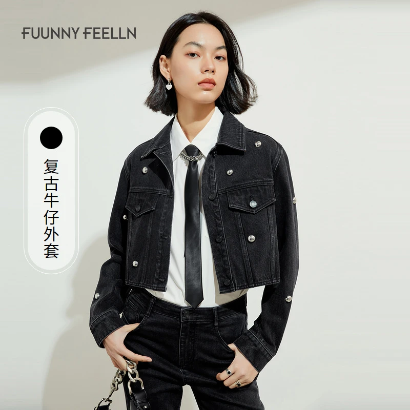【九月专属】FF|仿佛牛仔短外套女薄款黑色上衣纯棉时尚复古FC00505