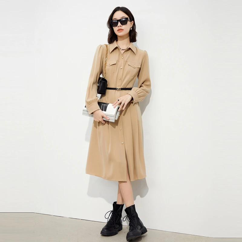 FF||仿佛春季黑色衬衫连衣裙收腰显瘦高端精致FF01259