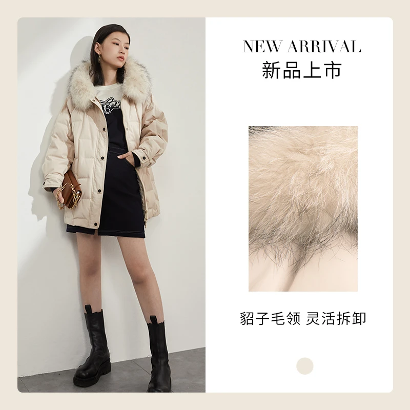 商场同款FF||仿佛冬季新款毛连帽宽松羽绒服外套女FR00205