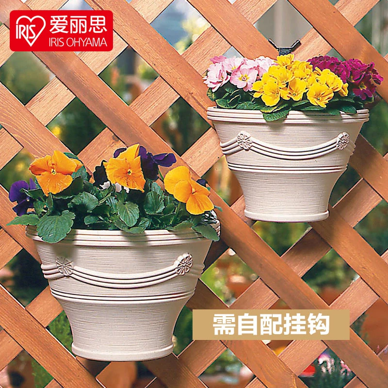 爱丽思壁挂树脂简约花盆仿陶式浮雕加厚塑料可挂园艺盆爱丽丝室外