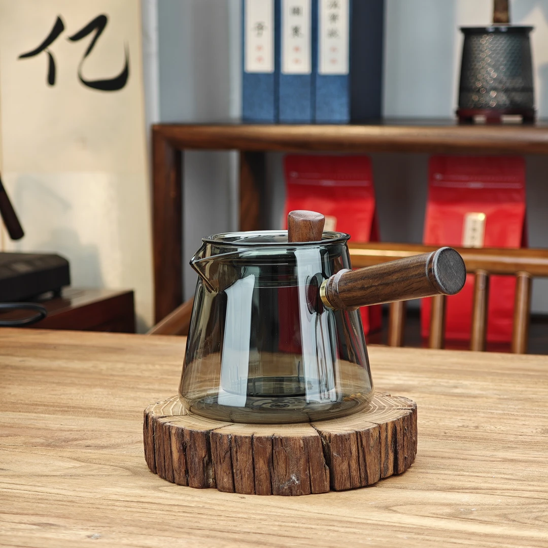 （2工厂首发）烟灰色唐羽侧把壶500毫升高硼硅玻璃加厚耐热煮茶