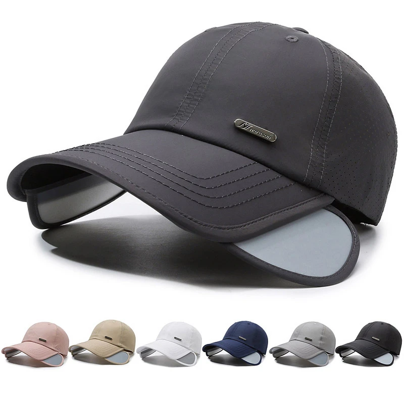 新款速干帽子帽檐可抽拉伸缩帽夏天遮阳帽户外防晒帽子透气鸭舌帽