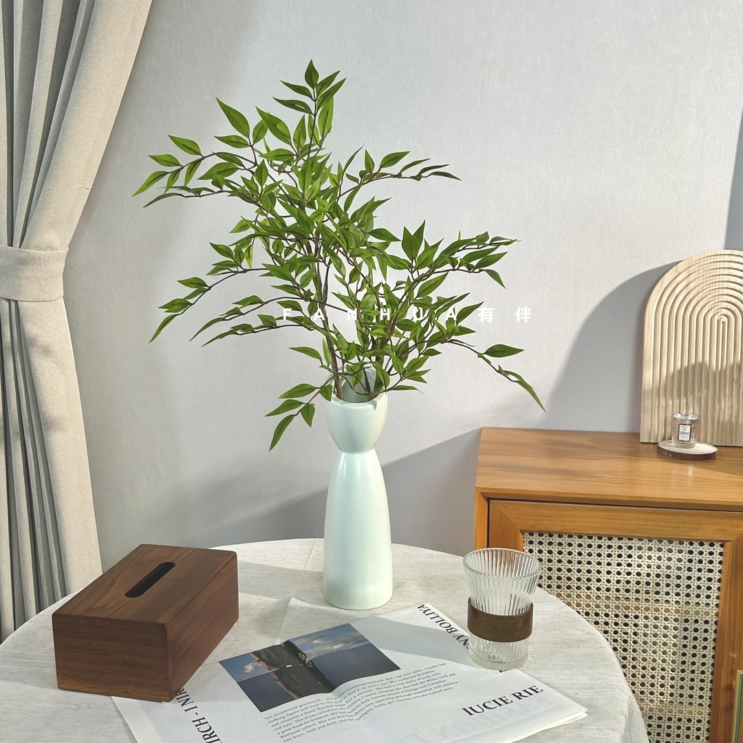 仿真南天竹单枝多叉假绿植树枝客厅商场装饰造景落地摆件拍摄道具