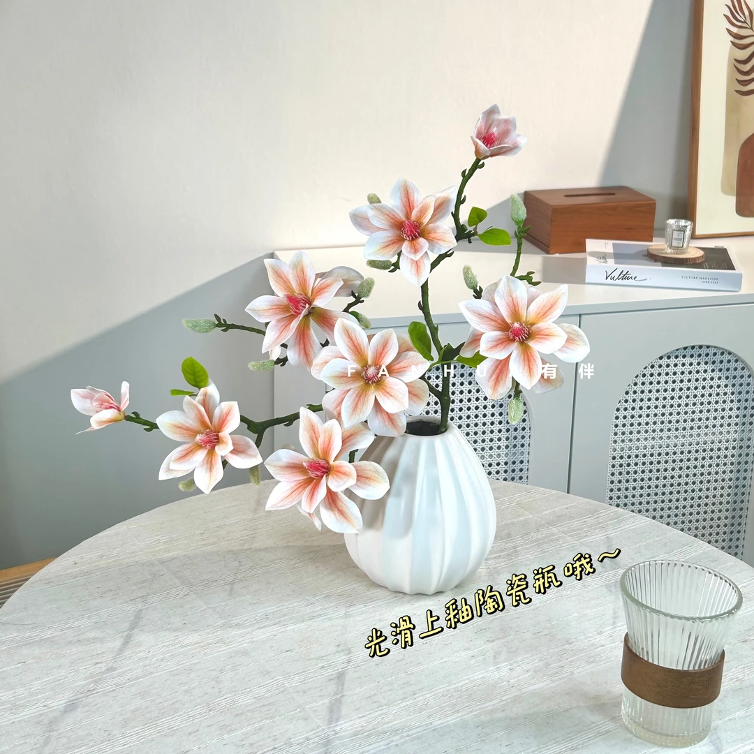 仿真西湖玉兰花假花桌面清新摆设轻奢高端插花餐桌摆花摆件装饰