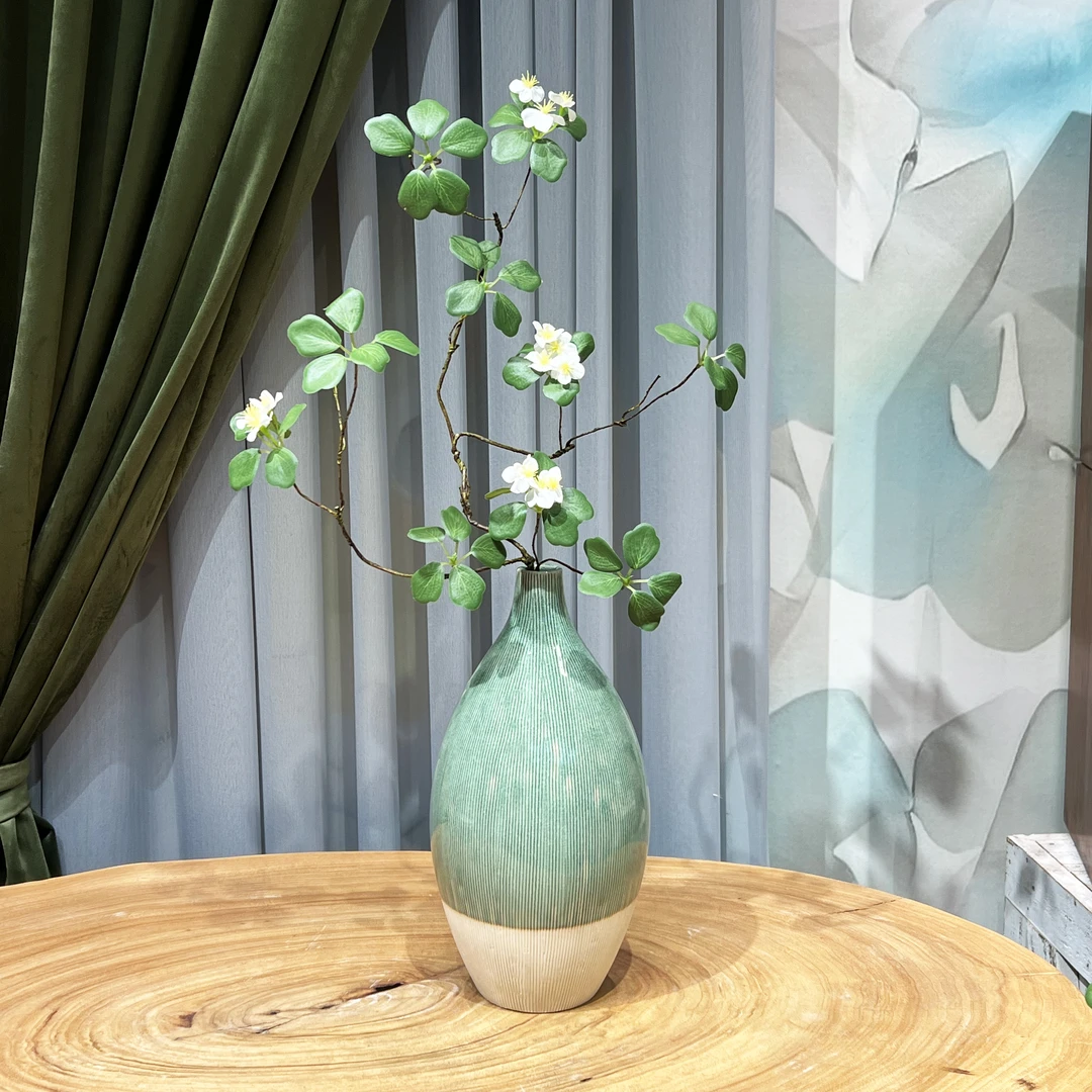 【梵花有伴】翡翠冰裂纹陶瓷花瓶藤蔓花仿真花电视柜客厅装饰摆件