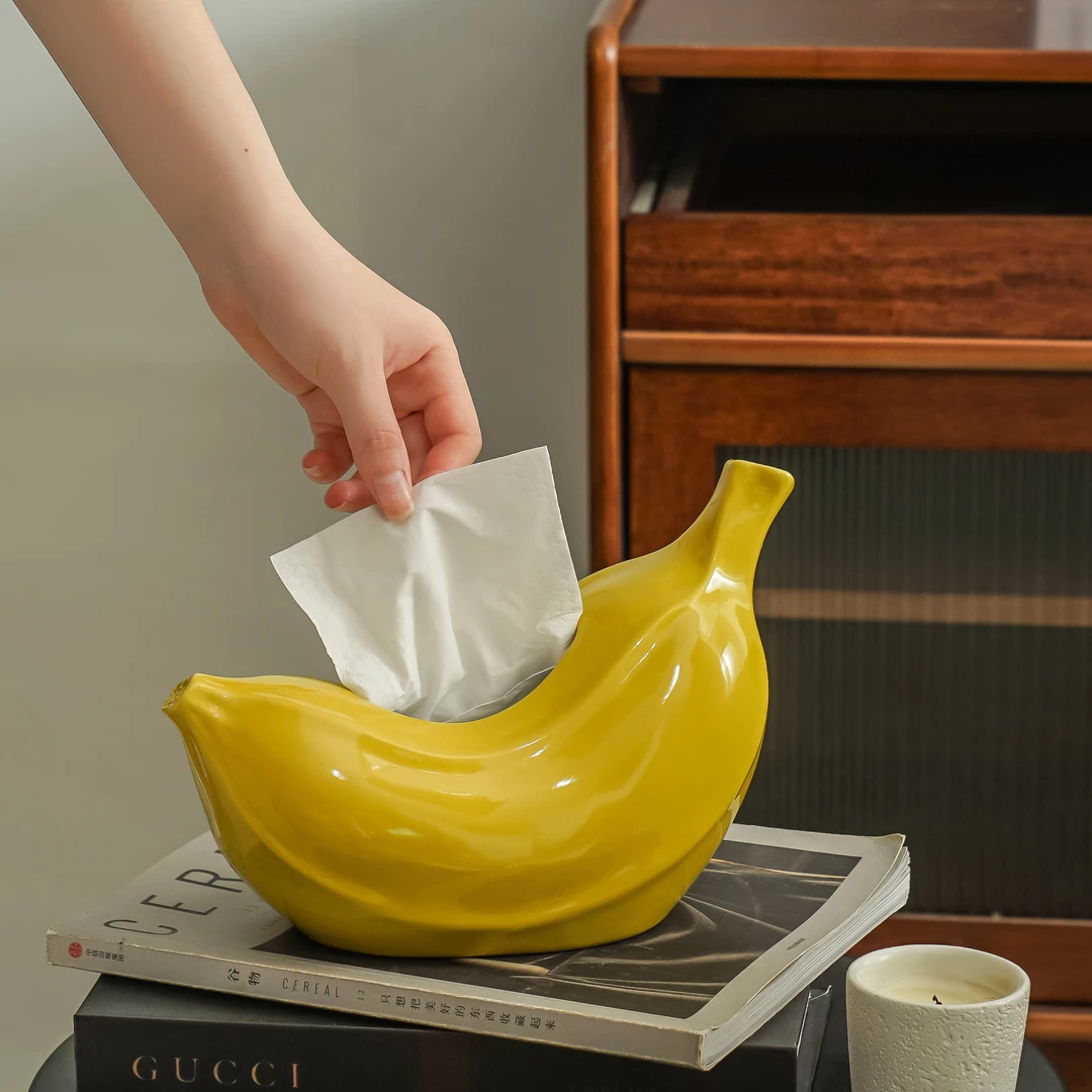 创意香蕉纸巾盒收纳家用摆件客厅茶几餐桌卧室陶瓷装饰抽纸盒摆件