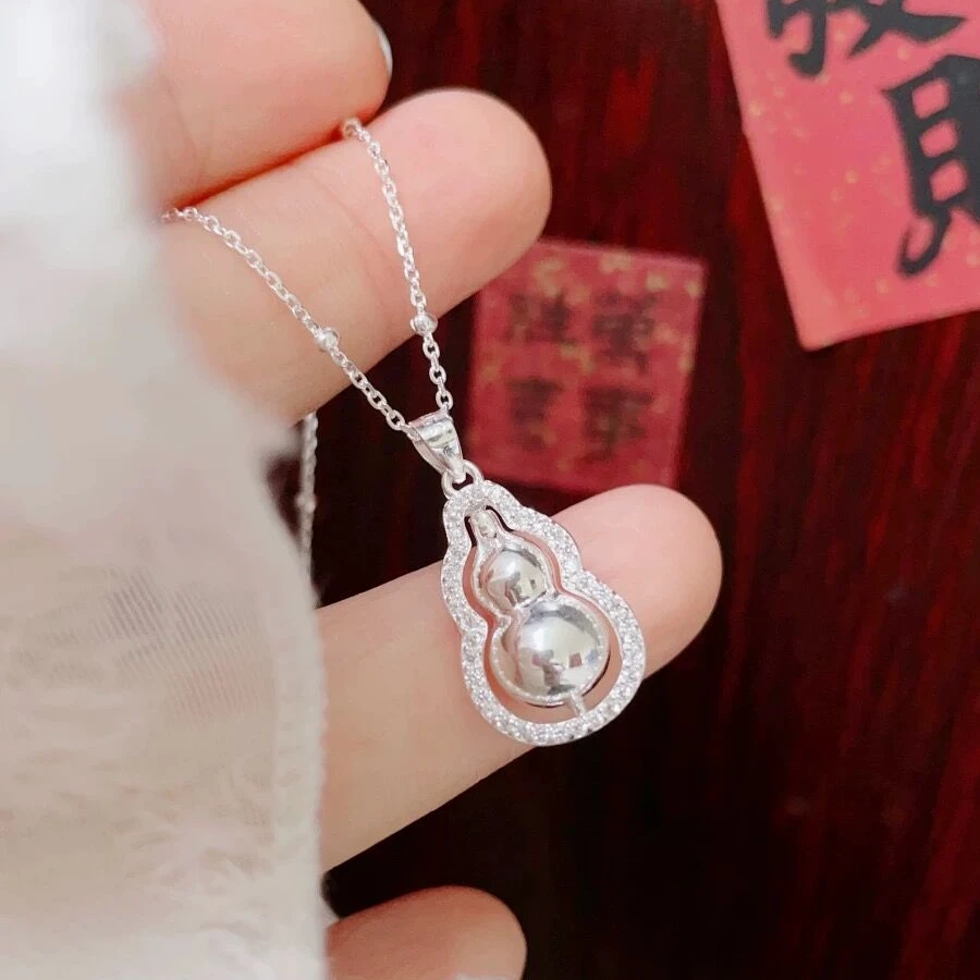 吊坠足银 【单吊坠】光面银葫芦 福禄吊坠 高30MM  宽15MM