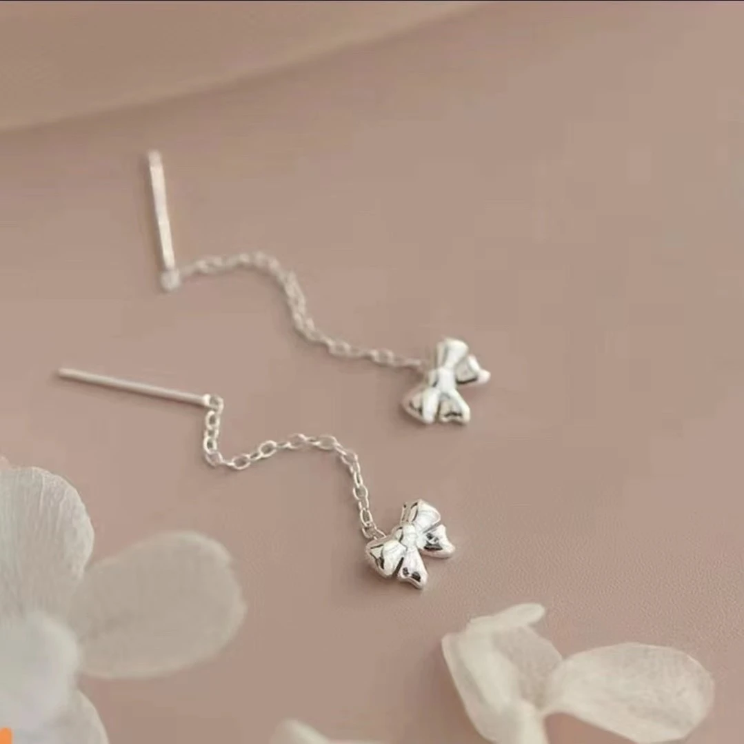 足银耳饰 足银999蝴蝶结耳线 粉丝专享 长度5.5CM