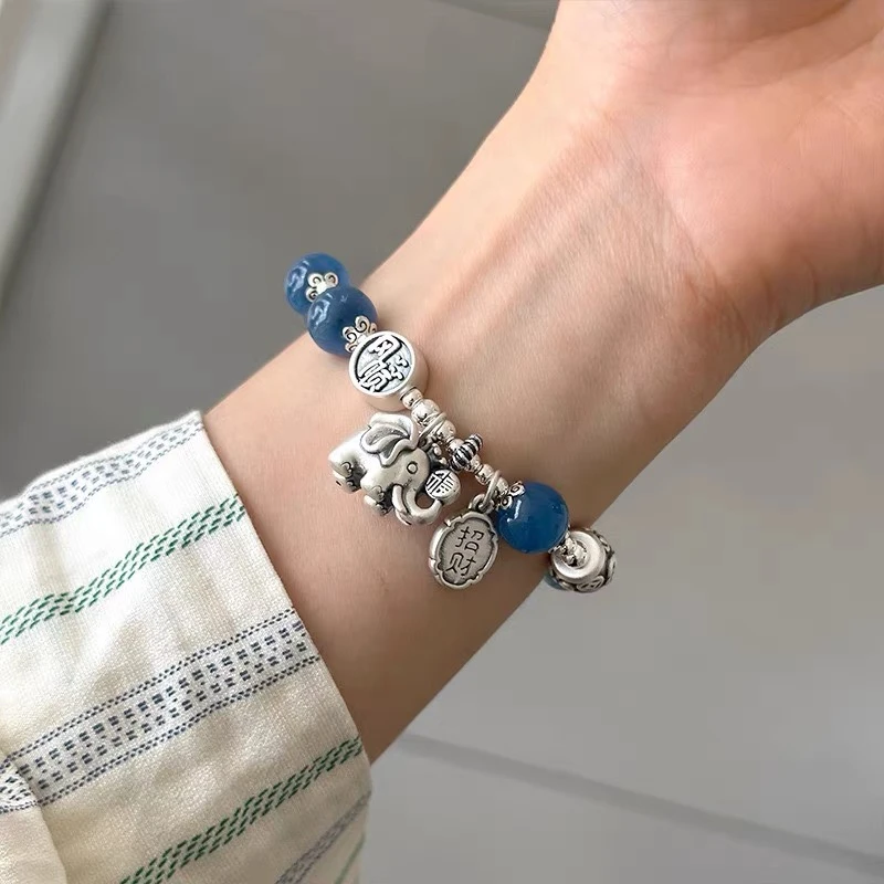 天然糖心玛瑙 吉祥小象 足银手串 8N