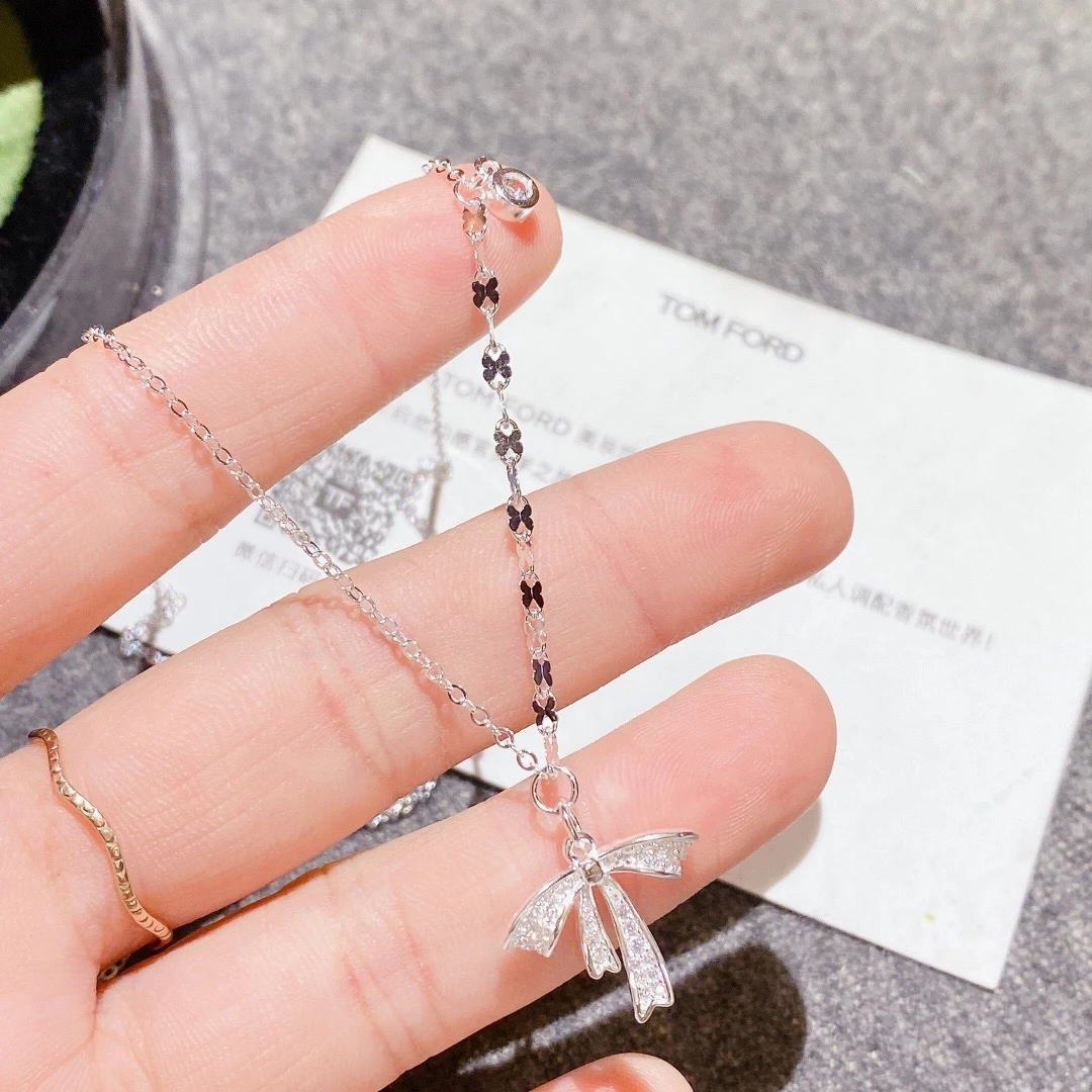 坠链均足银 满镶蝴蝶结项链轻奢小众精致精致项链A7