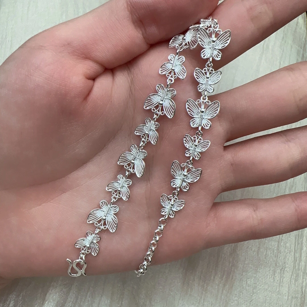 足银手链 翩翩起舞花丝蝴蝶手链