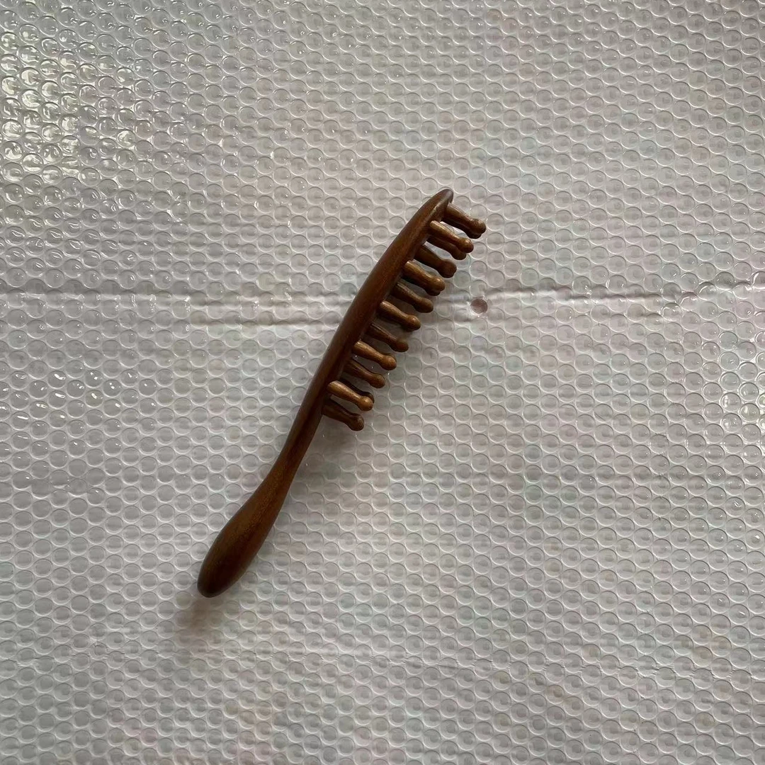 金丝檀长把多齿木梳，蓬松家用精品防静电梳头齿梳宽齿木梳子