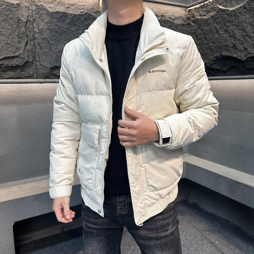 冬季2024新款简约时尚百搭休闲立领白鸭绒修身短款男士保暖羽绒服