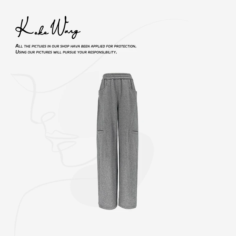 KOKO WANG工装卫裤 加绒加厚松紧腰阔腿显瘦卫裤休闲裤60218