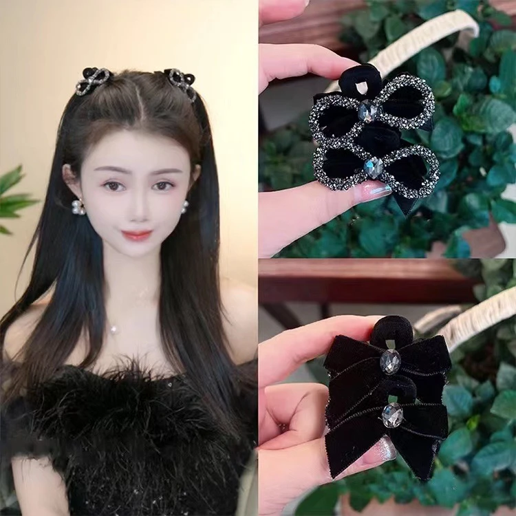丝绒AB面小号蝴蝶结刘海夹女侧边碎发精致可爱公主头抓夹固定发夹