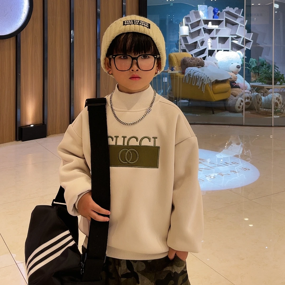 【加厚—年服—加绒】卫衣圆领打底中大童刺绣儿童卫衣上衣加厚款0688