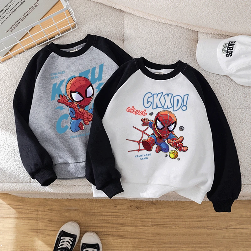 蜘蛛侠儿童春秋冬纯棉卫衣男童装2024新款中小童帅气卡通加绒上衣