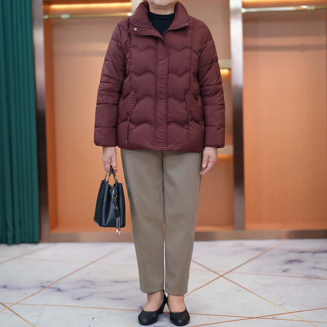 大码妈妈装加棉加厚立领保暖棉服2024秋冬新款中老年洋气休闲外套