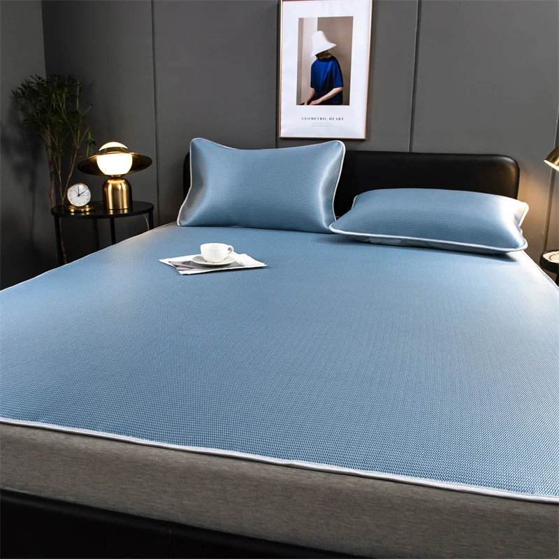 夏季碳光纯色冰丝凉席可折叠水洗席子三件套床单款高密软席可裸睡
