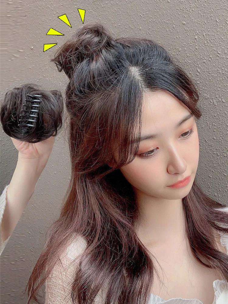 抓夹假发丸子头发圈抓夹花苞假发包懒人半丸子真发蓬松自然盘发器