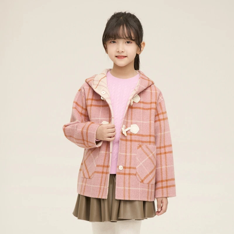 [商场同款]EP雅莹童装秋冬女童新款洋气时尚格纹双排扣呢大衣