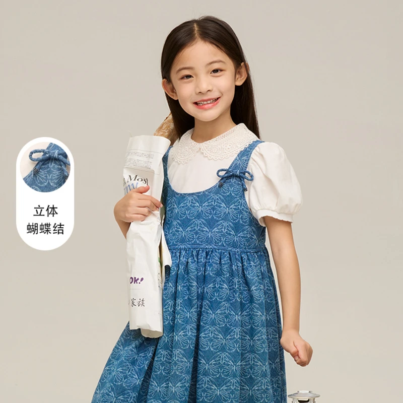 [商场同款]EP雅莹童装春夏女童新款洋气蝴蝶印花大摆连衣裙