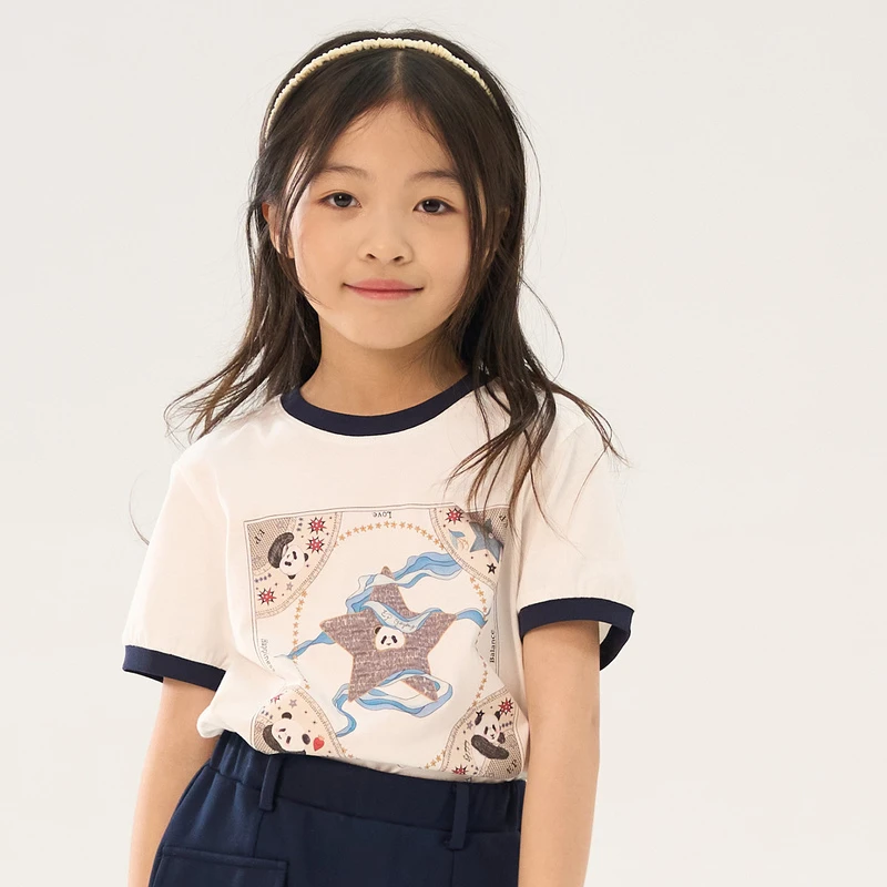 [商场同款]EP雅莹童装春夏女童新款洋气时尚撞色印花宽松T恤