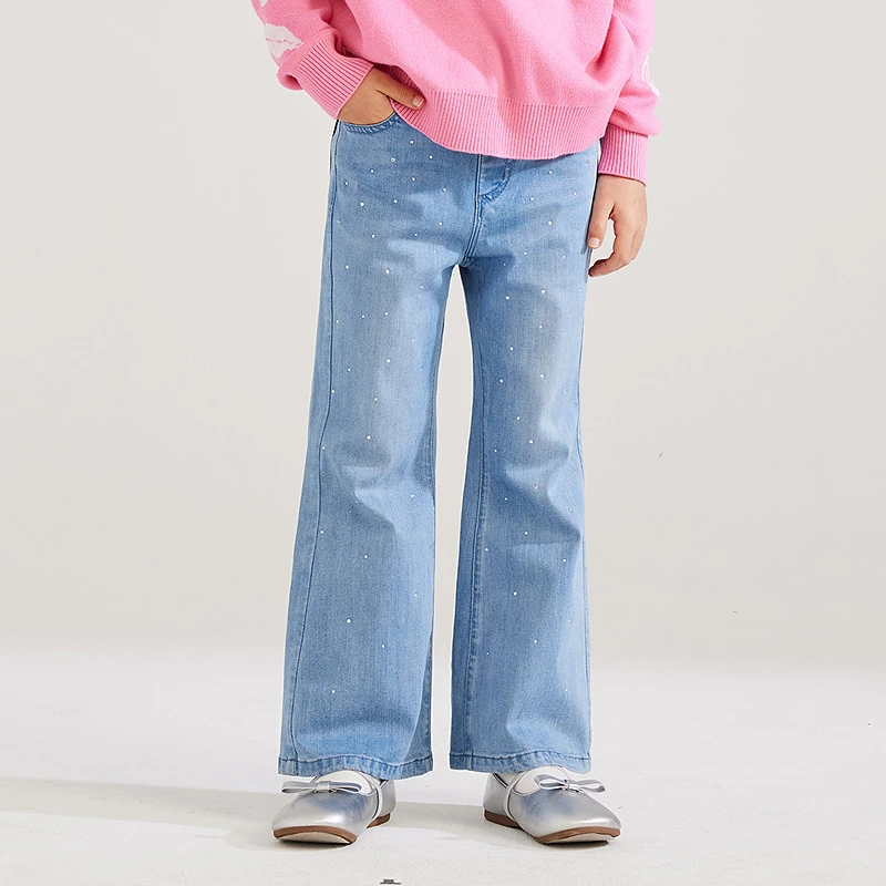[商场同款]EP雅莹童装2025春女童新款时尚烫钻微喇休闲裤牛仔裤