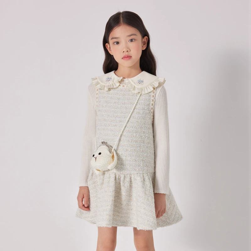 [商场同款]EP童装秋女童新款洋气小香风花呢拼接连衣裙