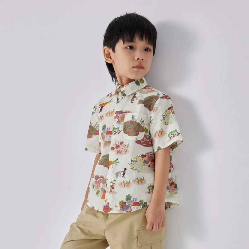 [商场同款]EP雅莹童装夏男童女童新款洋气卡通印花短袖衬衫
