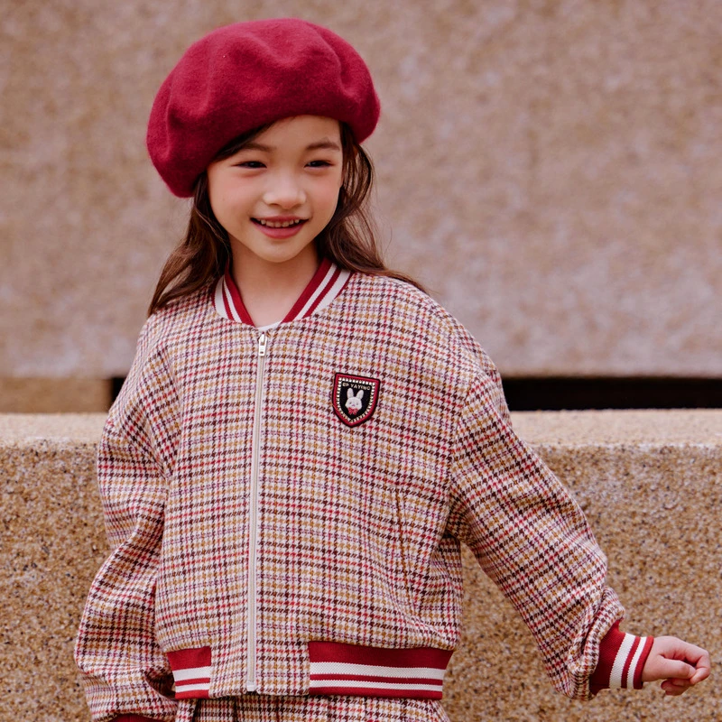 [商场同款]EP雅莹童装秋冬新款女童外套儿童格纹学院风棒球服