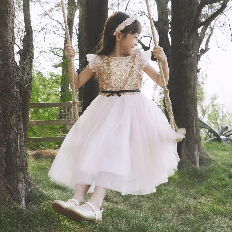 [商场同款]EP雅莹童装春女童新款洋气公主亮片网纱拼接礼服裙